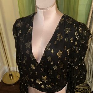 Ramy Brook Black Metallic Star Wrap Blouse